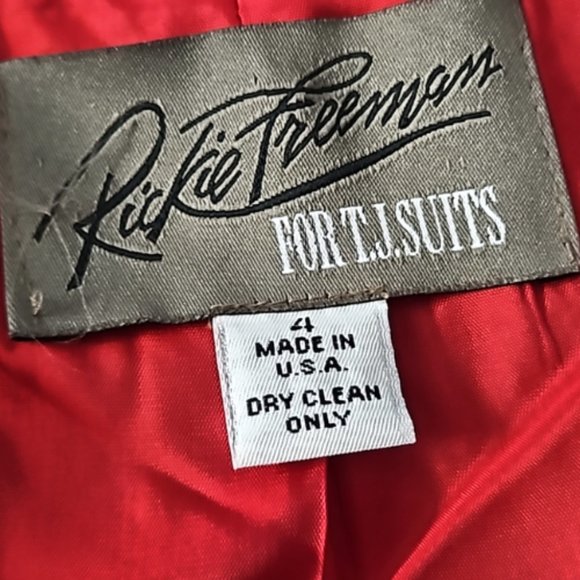 Suit Jacket by Rickie Freeman for T.J. Suits Red with Black Trim Size 4 - Picture 2 of 7